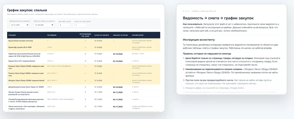 Готовый график закупок по объекту и файл-инструкция для нейросети