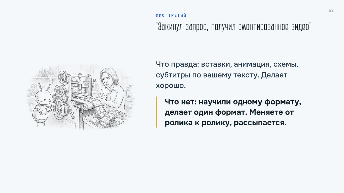 Миф 3. Закинул запрос, получил смонтированное видео